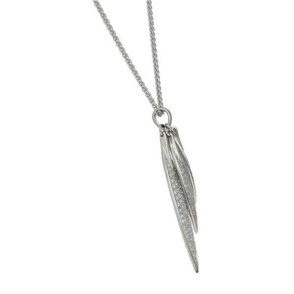 18ct White Gold Diamond Leaf Pendant & Necklace - 18" - 1.35ct