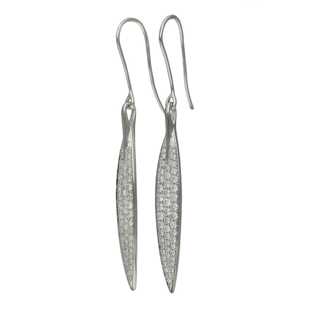 18ct White Gold Diamond Leaf Drop Earrings - 7x42mm - 1.12ct