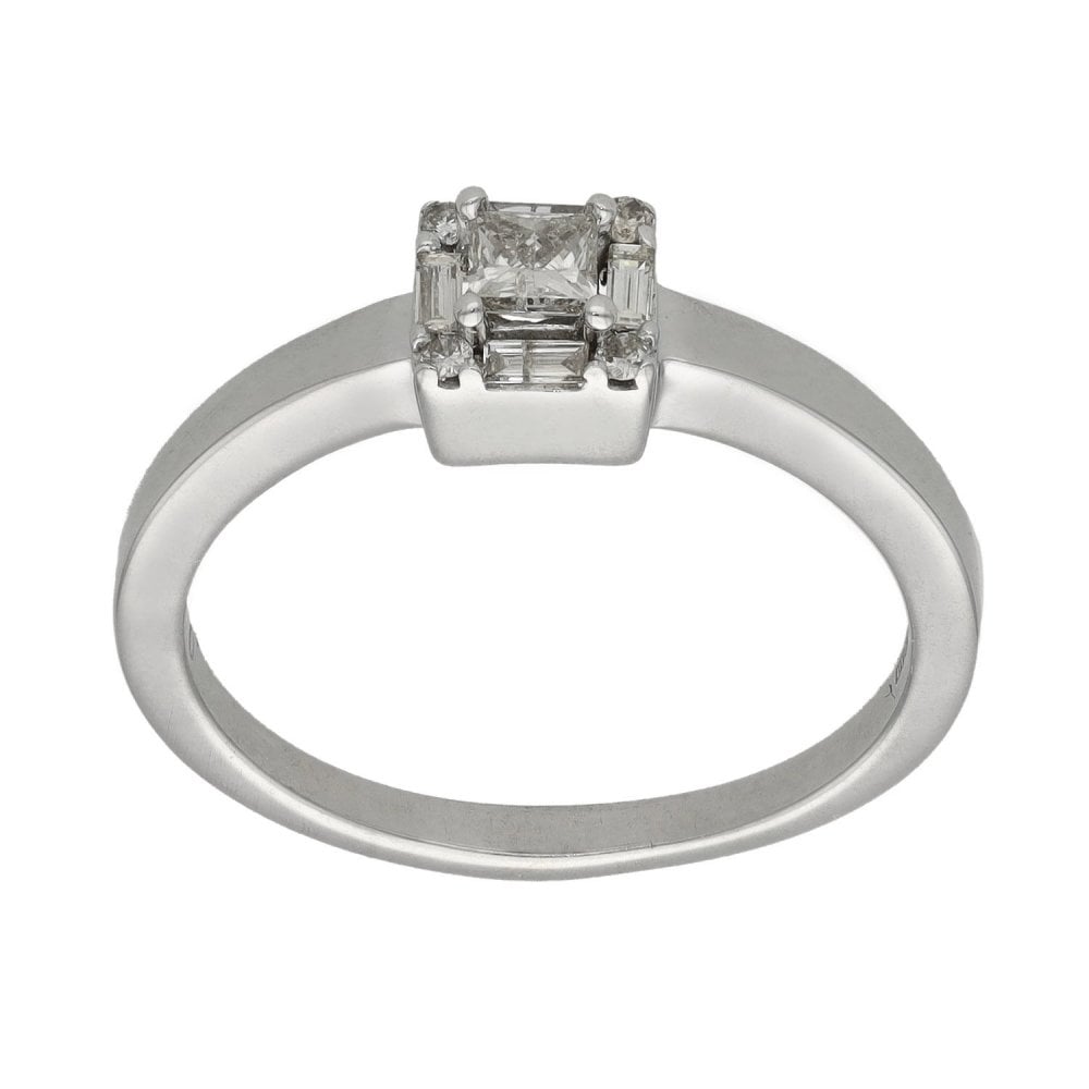 Ladies 9ct White Gold Diamond Engagement Ring - Size N