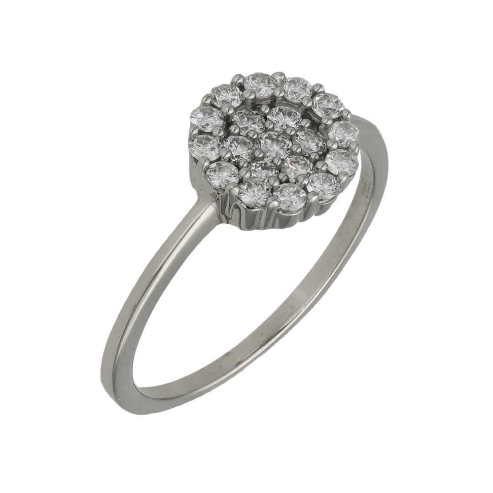 Ladies 9ct White Gold Diamond Cluster Ring - 0.38ct - Size P