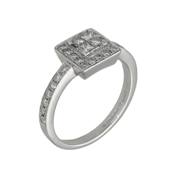 Ladies 18ct White Gold Diamond Cluster Ring - Size N - 0.67ct