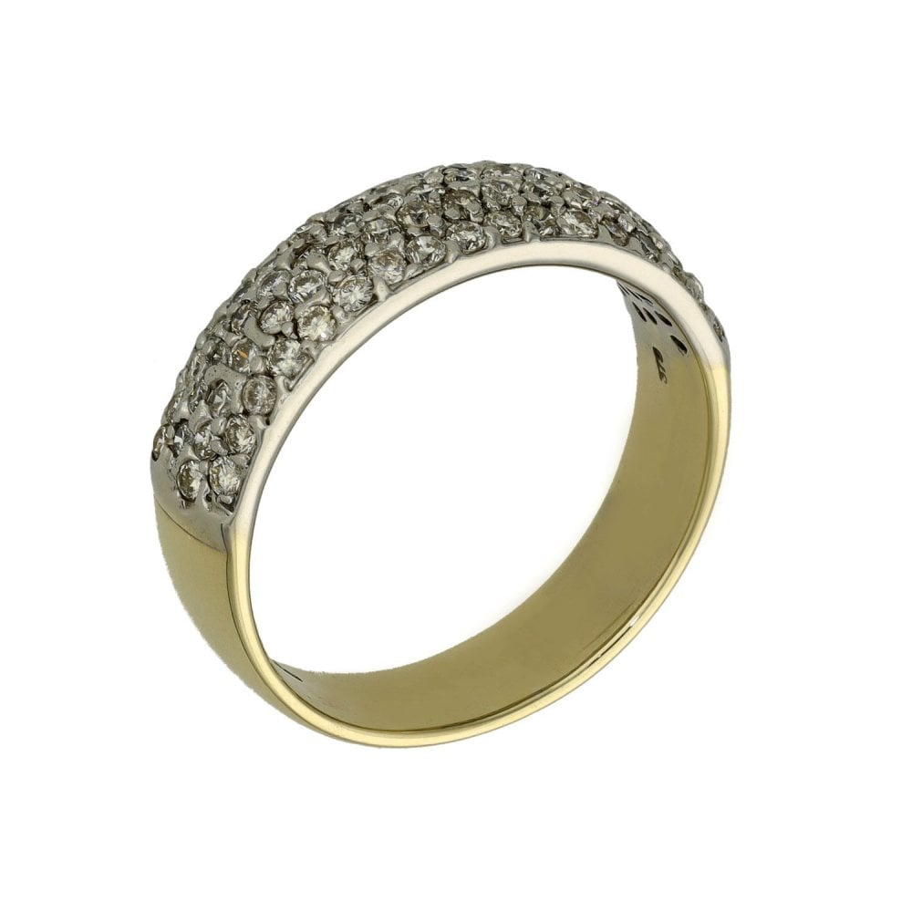 Ladies 9ct Yellow Gold Diamond Set Pave Band Ring - Size N