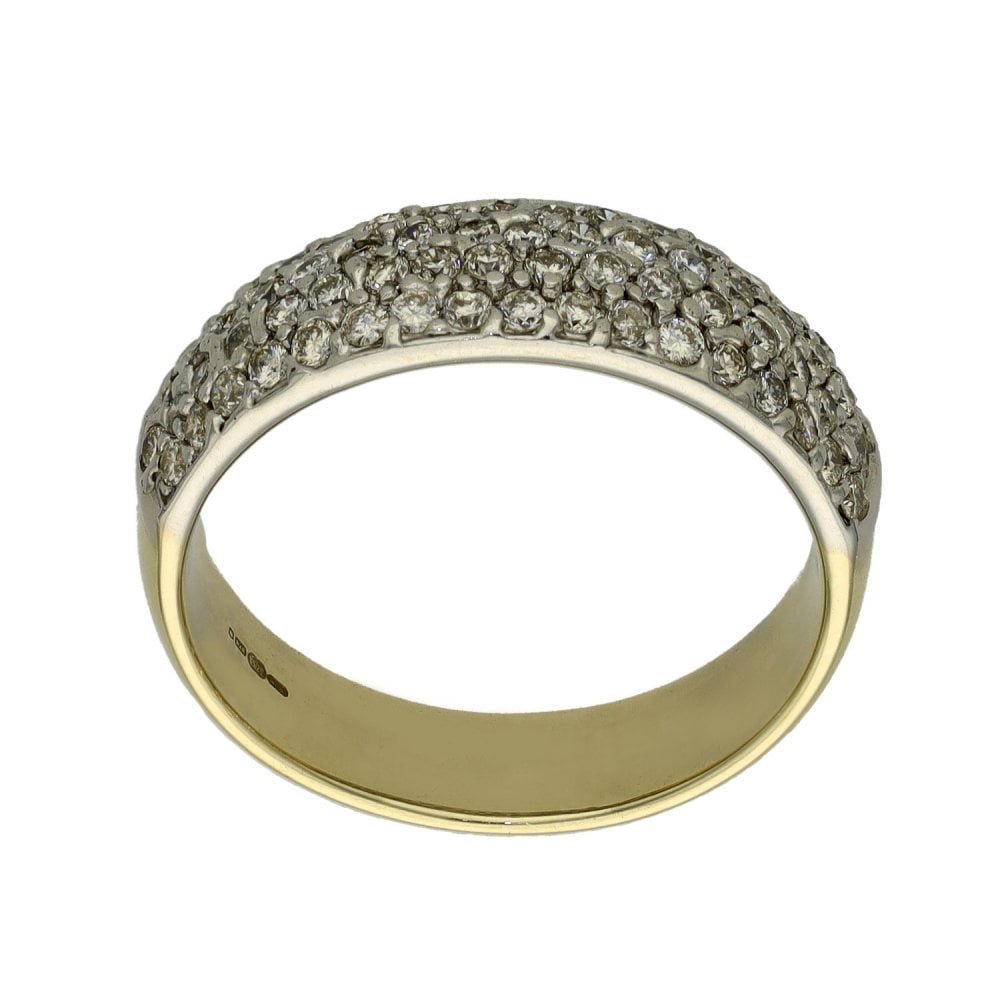 Ladies 9ct Yellow Gold Diamond Set Pave Band Ring - Size N