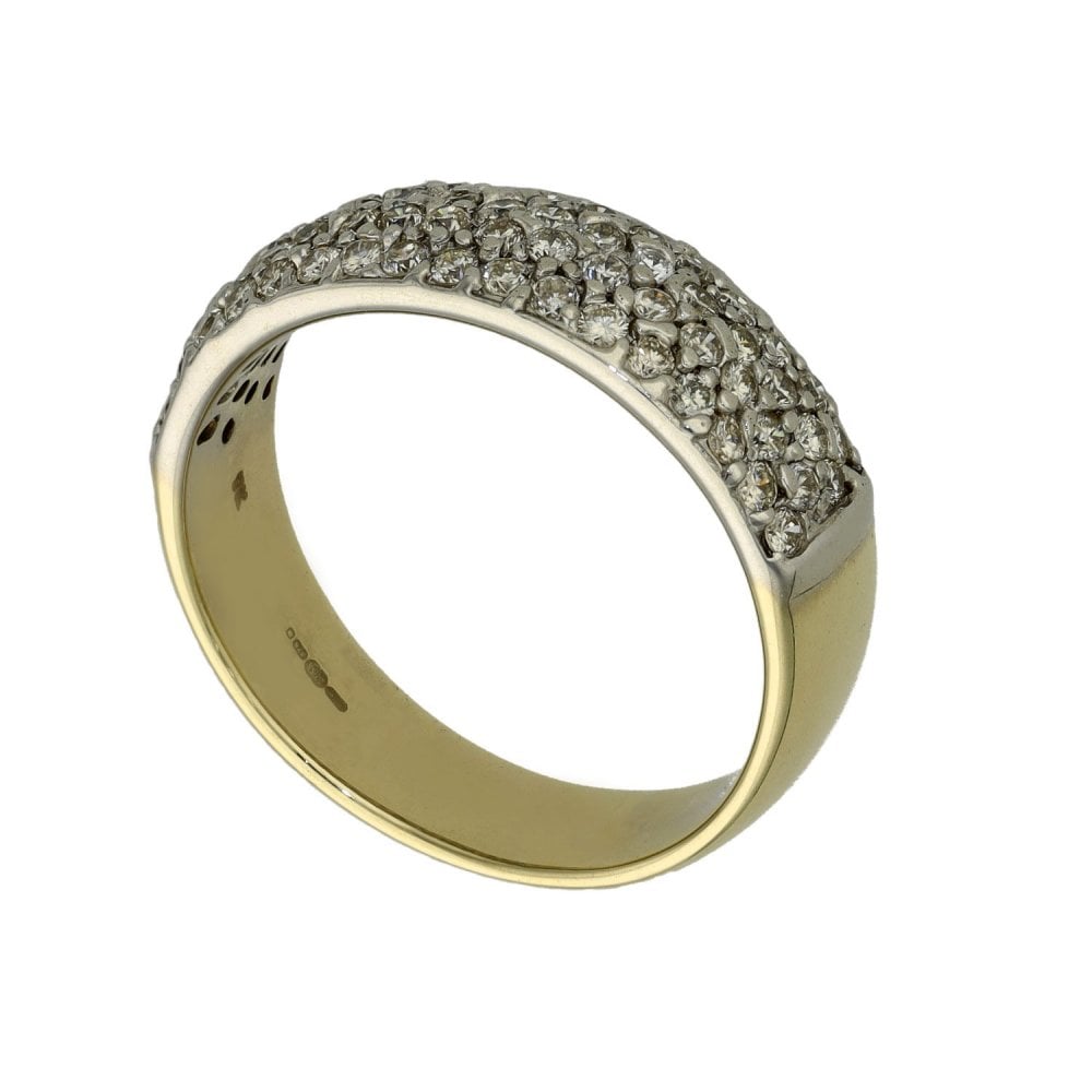 Ladies 9ct Yellow Gold Diamond Set Pave Band Ring - Size N