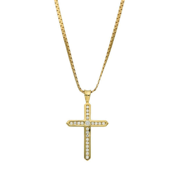 Ladies 9ct Yellow Gold Cubic Zirconia Cross & Chain - 19"