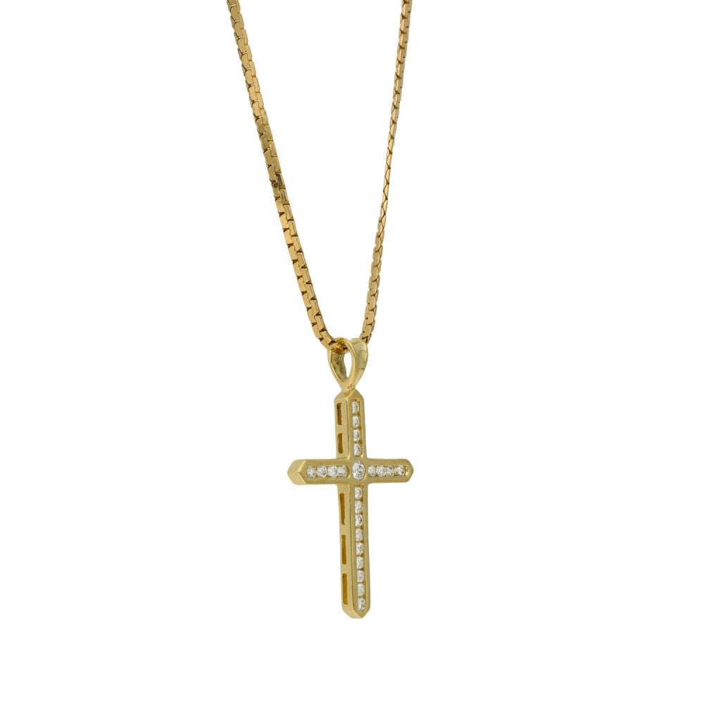 Ladies 9ct Yellow Gold Cubic Zirconia Cross & Chain - 19"