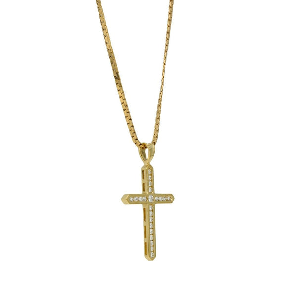 Ladies 9ct Yellow Gold Cubic Zirconia Cross & Chain - 19"