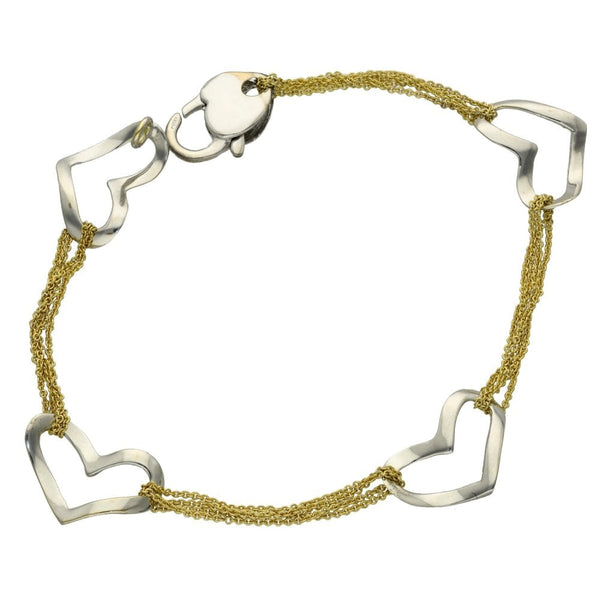 Ladies 18ct Two Tone Heart & Link Bracelet - 7"