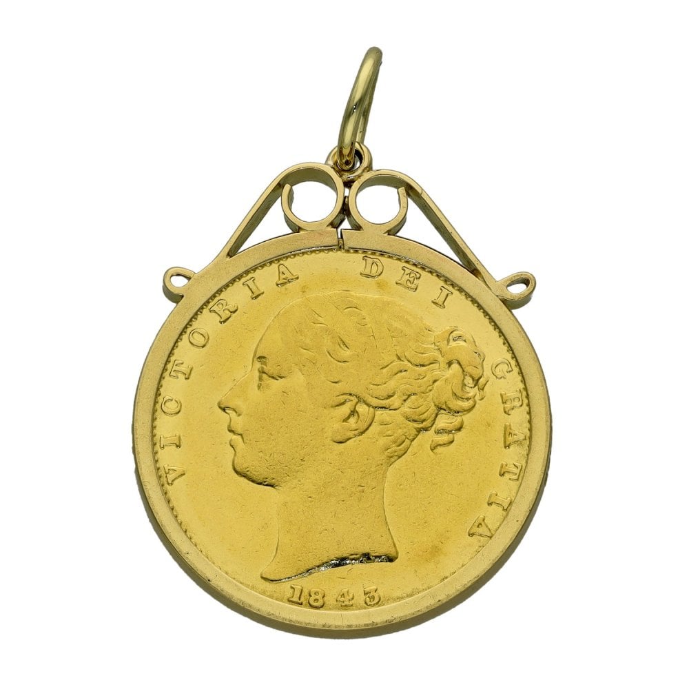 1843 Yellow Gold Full Sovereign Coin Pendant - Queen Victoria