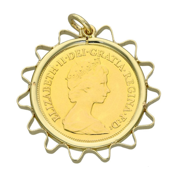 1982 Yellow Gold Half Sovereign Coin Pendant Queen Elizabeth II