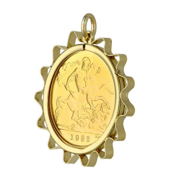 1982 Yellow Gold Half Sovereign Coin Pendant Queen Elizabeth II
