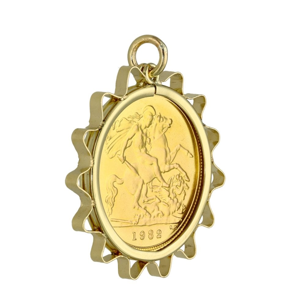 1982 Yellow Gold Half Sovereign Coin Pendant Queen Elizabeth II