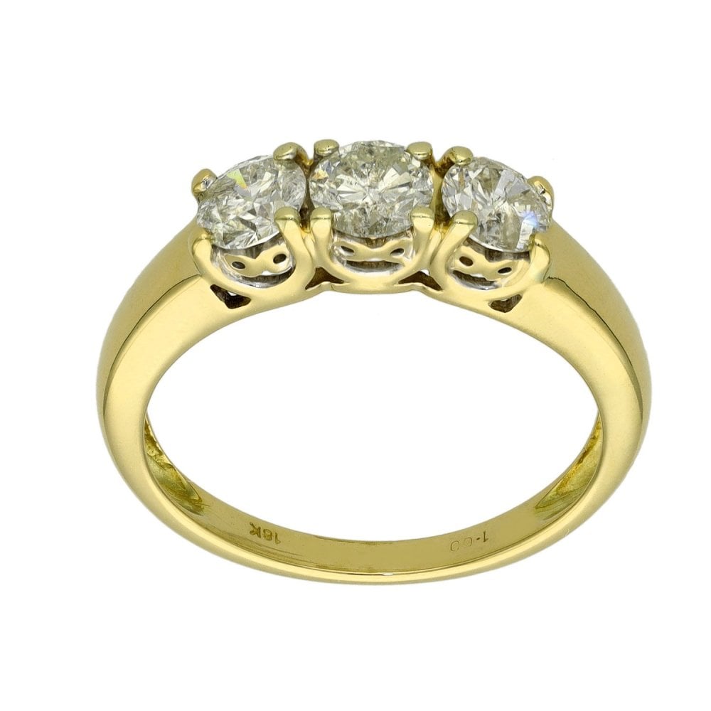 Ladies 18ct Yellow Gold Diamond Trilogy Ring - 1.00ct - Size N