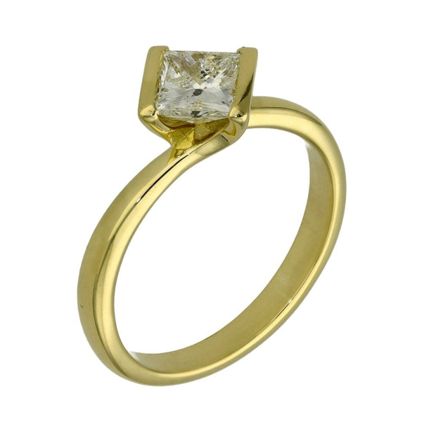 Ladies 18ct Yellow Gold Princess Cut Diamond Ring - Size O