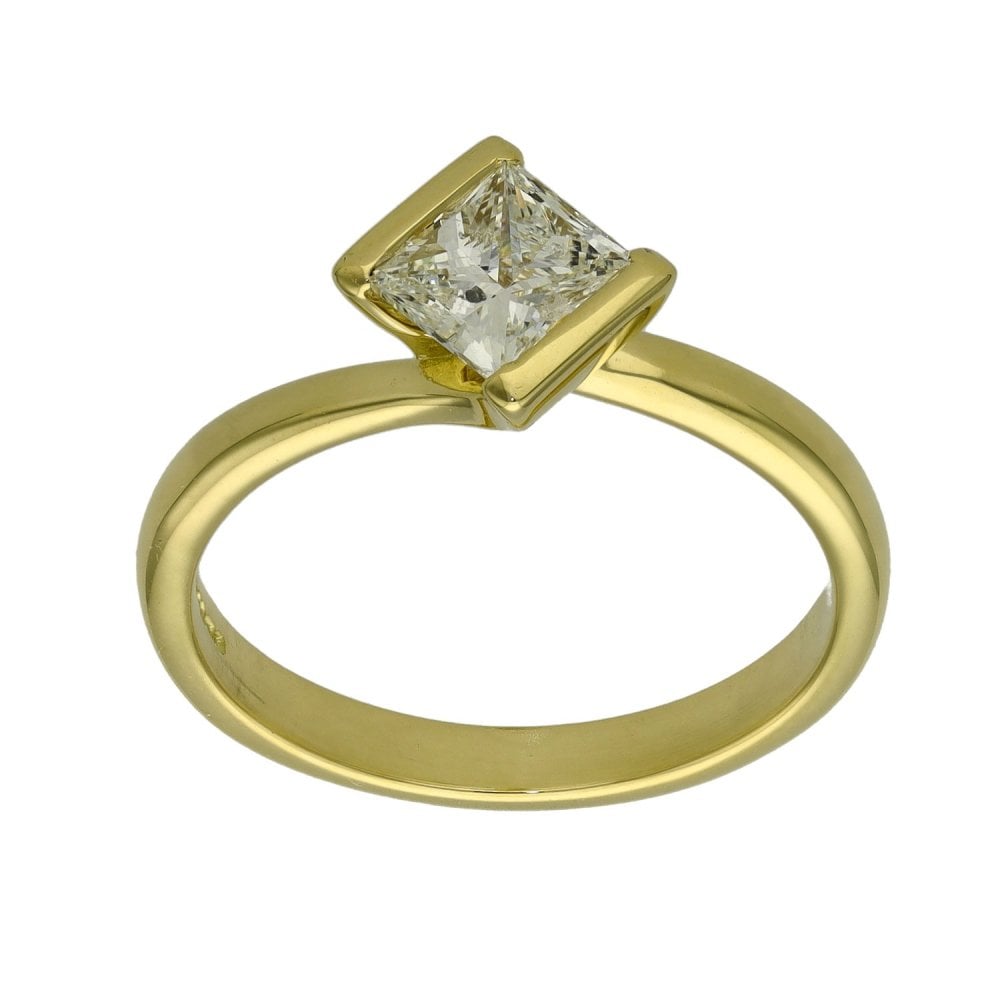 Ladies 18ct Yellow Gold Princess Cut Diamond Ring - Size O