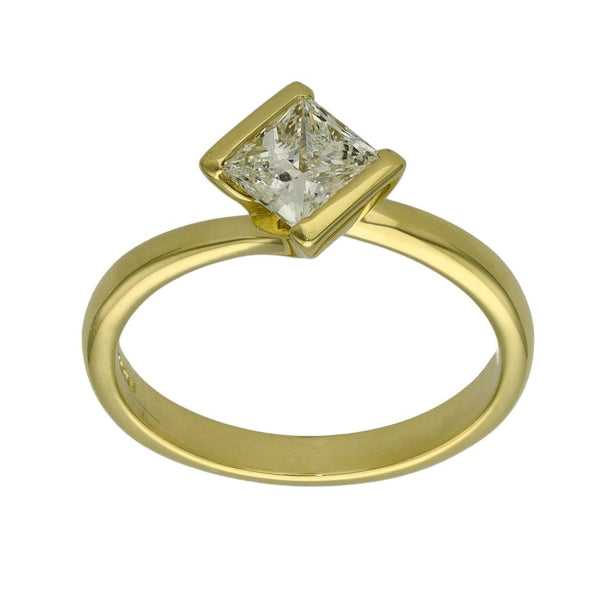 Ladies 18ct Yellow Gold Princess Cut Diamond Ring - Size O