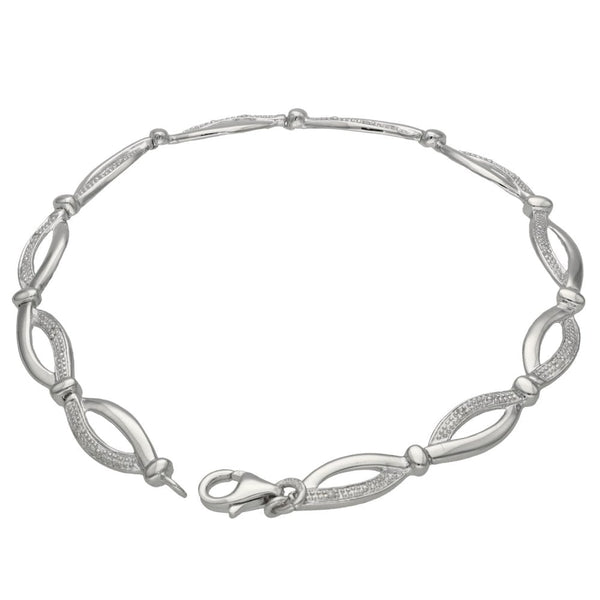 Ladies 9ct White Gold Oval Loop Bracelet - 3.6g - 7.5"