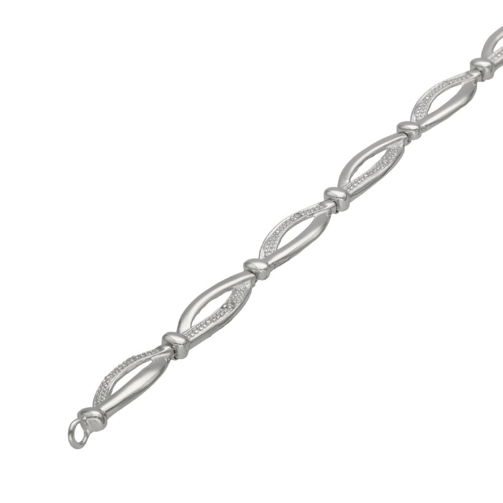 Ladies 9ct White Gold Oval Loop Bracelet - 3.6g - 7.5"