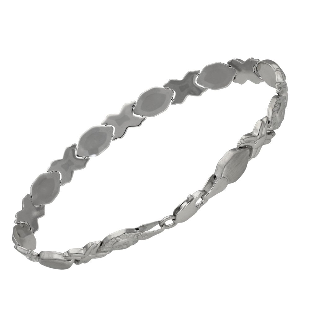 Ladies 9ct White Gold Fancy Link Bracelet - 5.2g