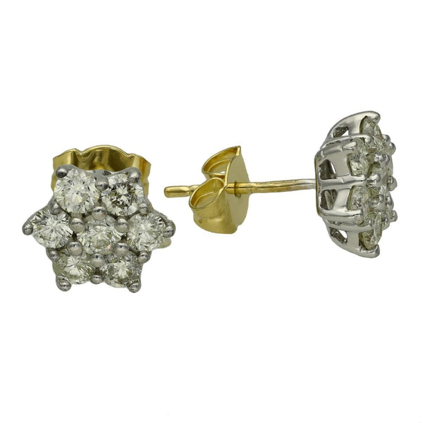 Ladies 18ct Yellow Gold Diamond Cluster Earrings - 1.50ct