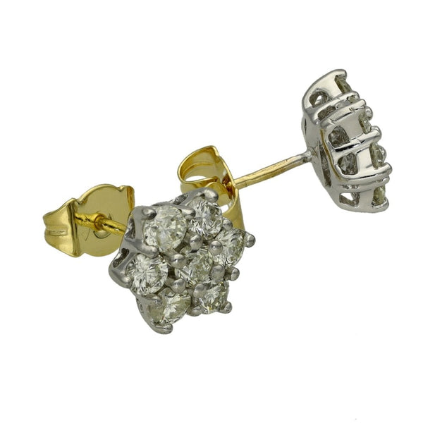 Ladies 18ct Yellow Gold Diamond Cluster Earrings - 1.50ct