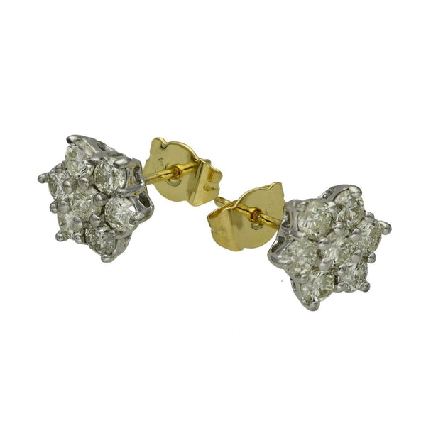 Ladies 18ct Yellow Gold Diamond Cluster Earrings - 1.50ct