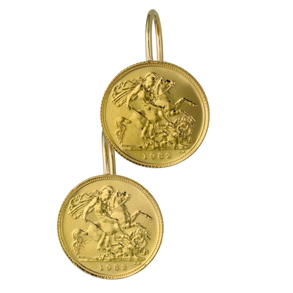 1982 Yellow Gold Half Sovereign Coin Earrings - 9.3g