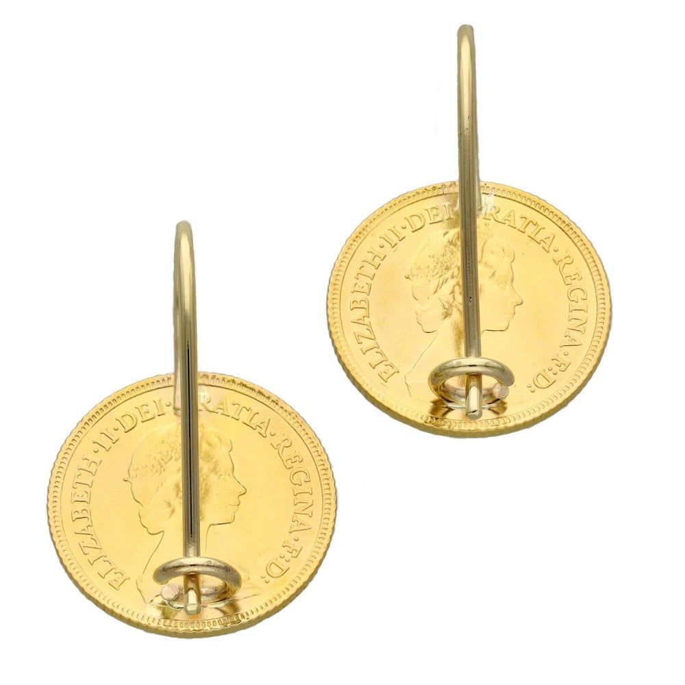 1982 Yellow Gold Half Sovereign Coin Earrings - 9.3g