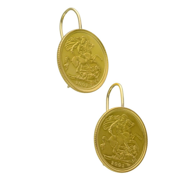 Yellow Gold Half Sovereign Coin Earrings - 2001 - 8.6g