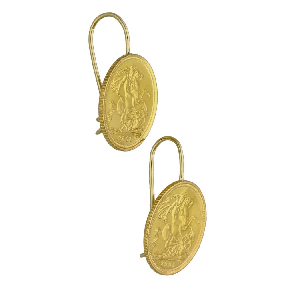 Yellow Gold Half Sovereign Coin Earrings - 2001 - 8.6g