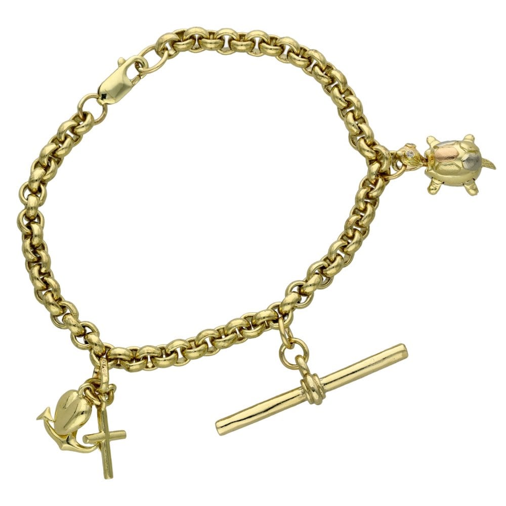 Ladies 9ct Yellow Gold Charm Bracelet - 24.9g