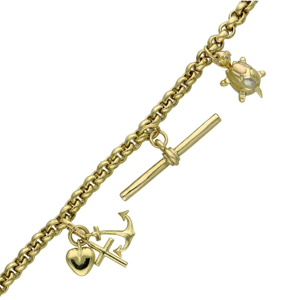 Ladies 9ct Yellow Gold Charm Bracelet - 24.9g