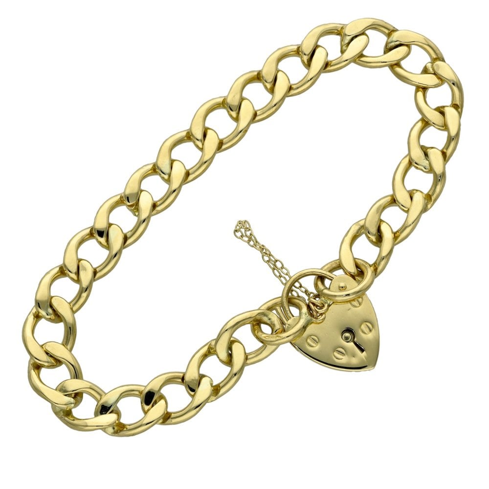 Ladies 9ct Yellow Gold Curb Bracelet With Padlock - 24.0g