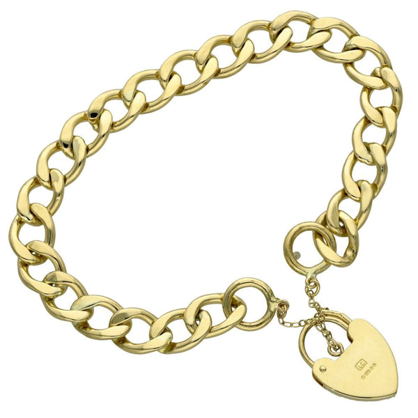 Ladies 9ct Yellow Gold Curb Bracelet With Padlock - 24.0g