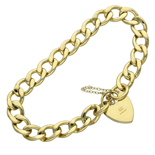 Ladies 9ct Yellow Gold Curb Bracelet With Padlock - 24.0g