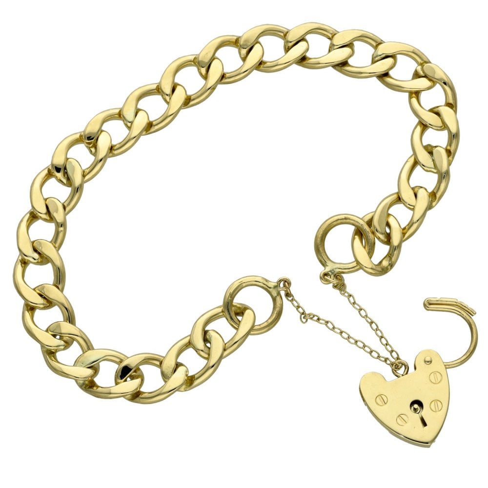 Ladies 9ct Yellow Gold Curb Bracelet With Padlock - 24.0g