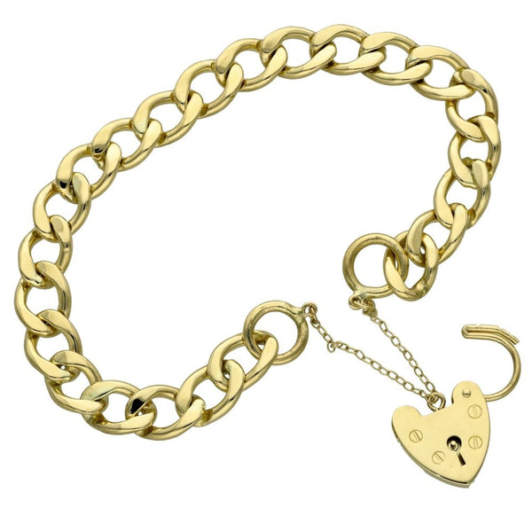 Ladies 9ct Yellow Gold Curb Bracelet With Padlock - 24.0g