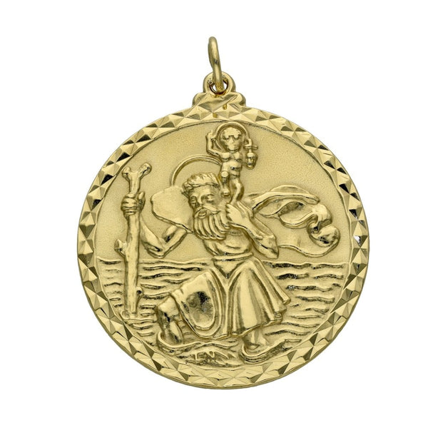 9ct Yellow Gold Large Round St. Christopher Pendant - 10.5g