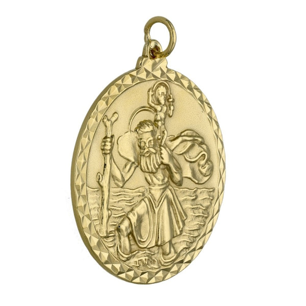 9ct Yellow Gold Large Round St. Christopher Pendant - 10.5g