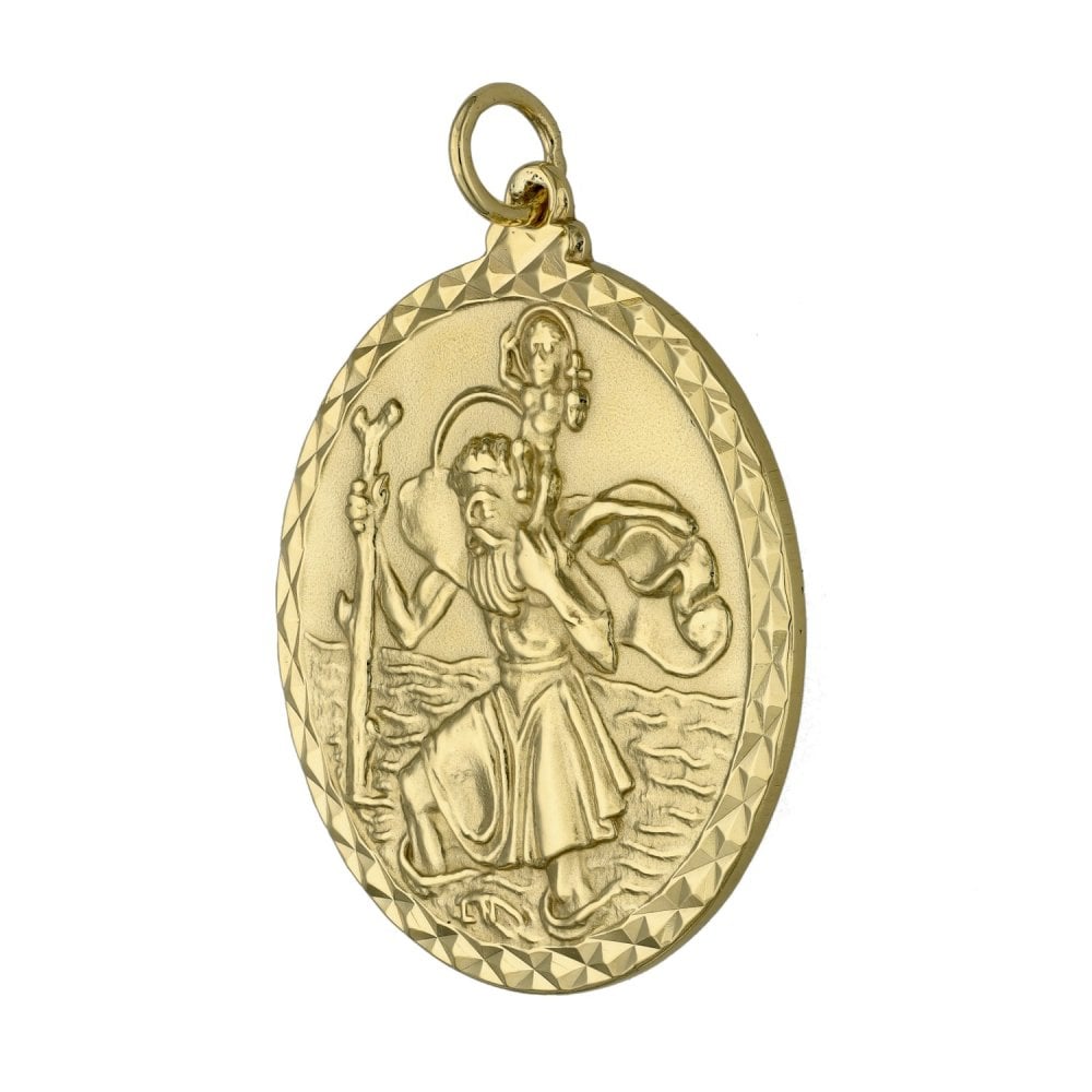 9ct Yellow Gold Large Round St. Christopher Pendant - 10.5g