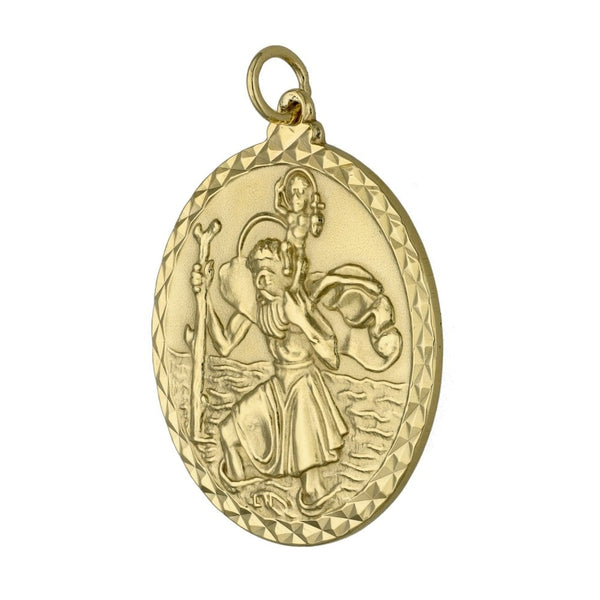 9ct Yellow Gold Large Round St. Christopher Pendant - 10.5g