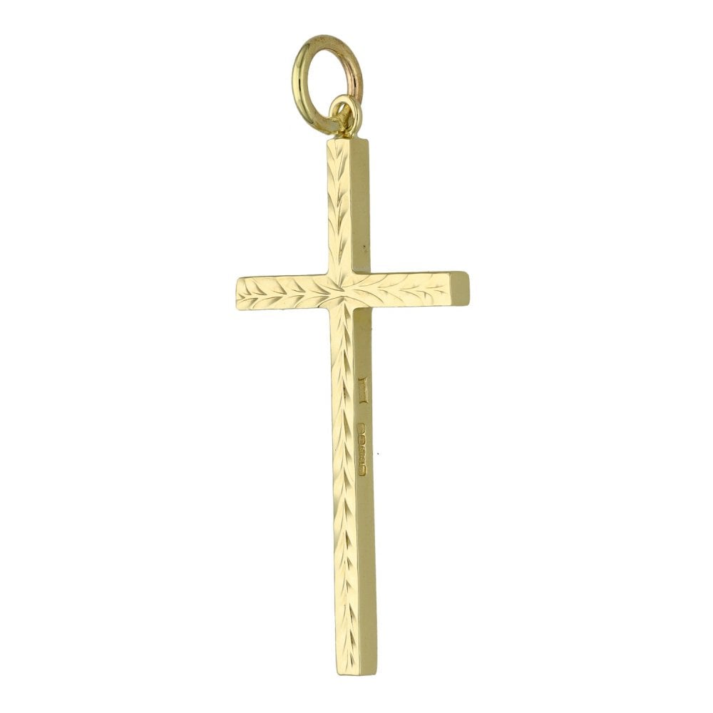 9ct Yellow Gold Pattern Block Cross - 2.2g