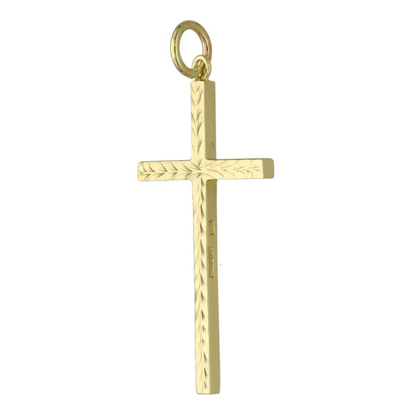 9ct Yellow Gold Pattern Block Cross - 2.2g