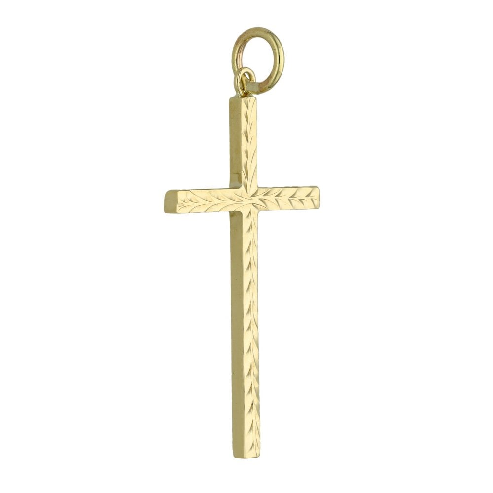 9ct Yellow Gold Pattern Block Cross - 2.2g