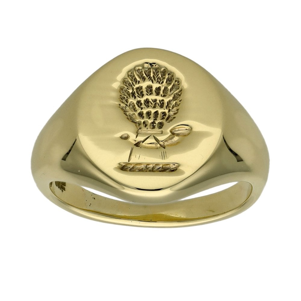 9ct Yellow Gold Oval Patterned Signet Ring - Size L