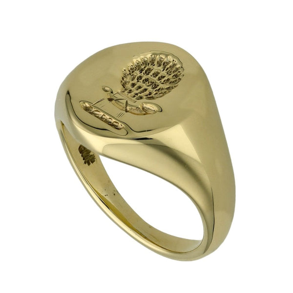 9ct Yellow Gold Oval Patterned Signet Ring - Size L