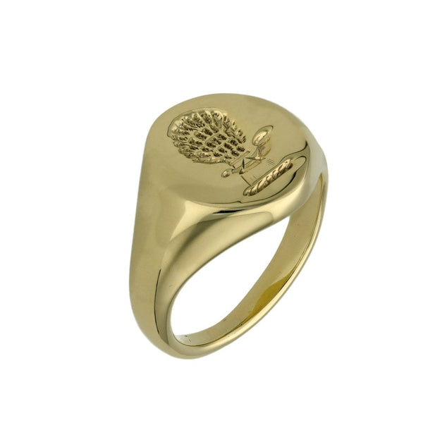 9ct Yellow Gold Oval Patterned Signet Ring - Size L