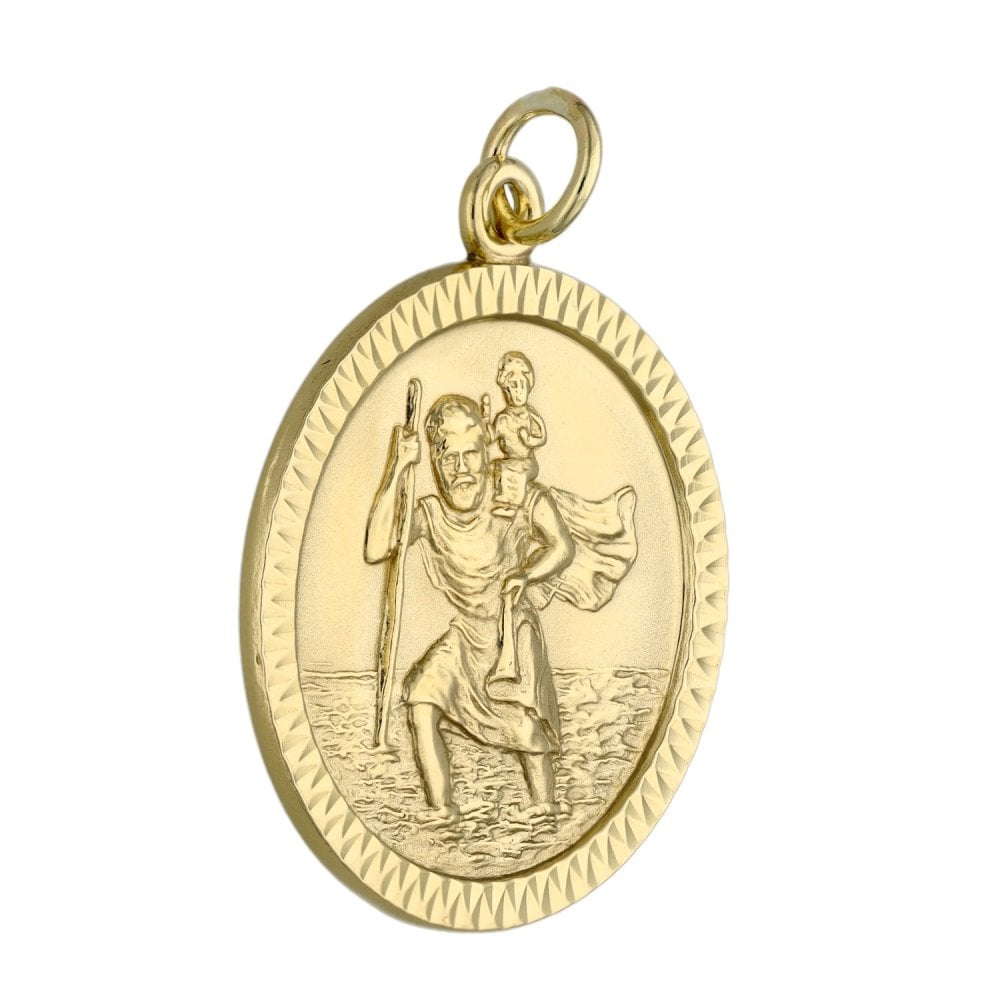 9ct Yellow Gold Round St. Christopher Pendant - 5.8g