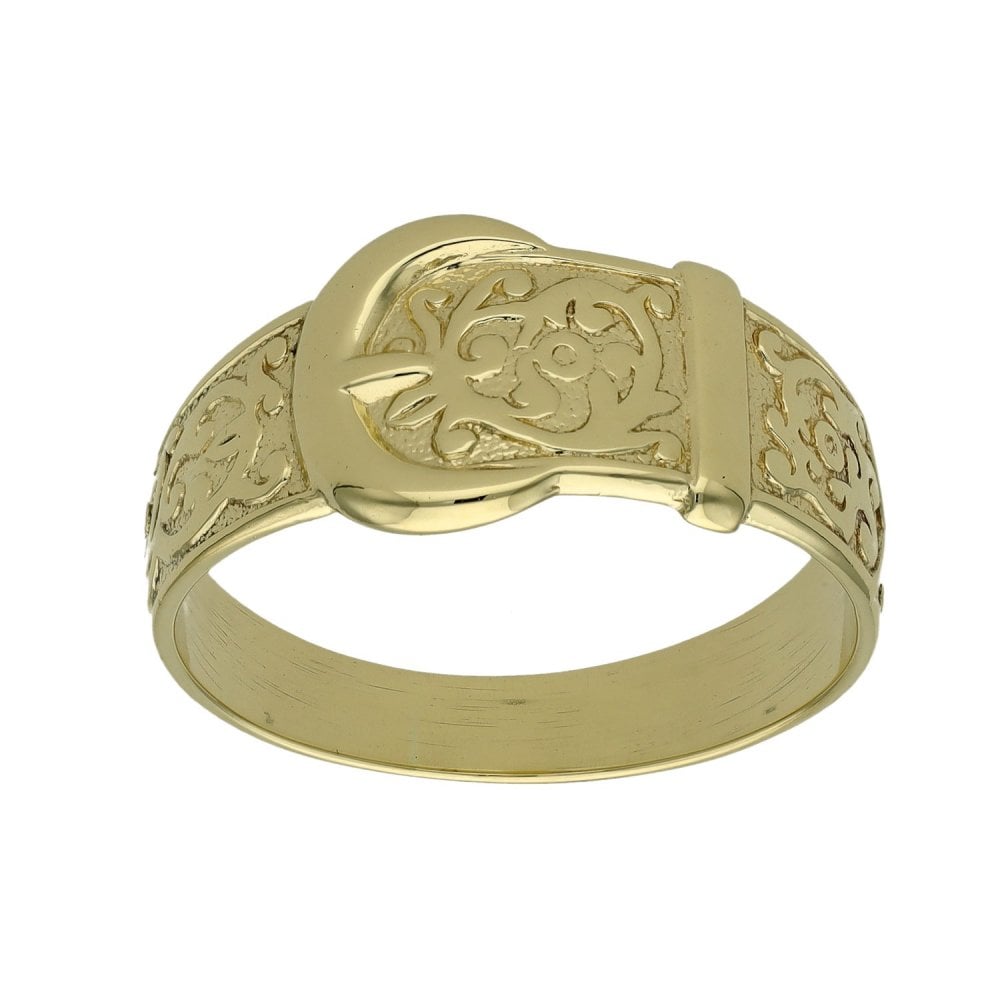 9ct Yellow Gold Pattern Buckle Ring - Size V - 4.2g