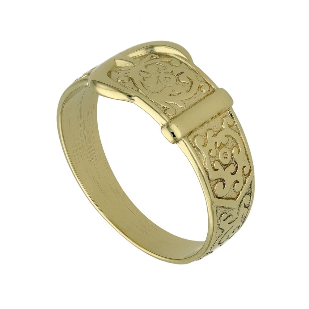 9ct Yellow Gold Pattern Buckle Ring - Size V - 4.2g